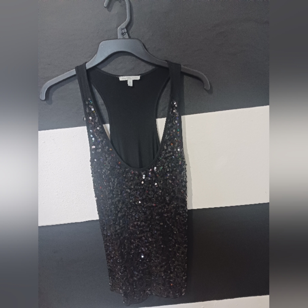 NEW Charlotte Russe Women Black sequined tank tee top